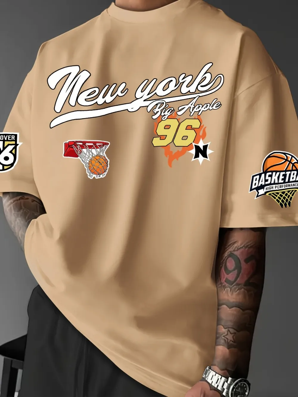 New Men's Summer Basketball Training New York Letter 96 Printed Micro Elastic Breathable Round Neck T-shirt Outdoor Casual Top