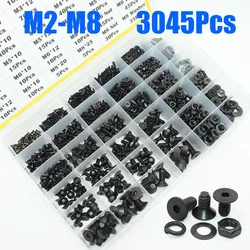Total 3045/2545X Allen Hex Screw M2 M3 M4 M5 M6 M8 Black Grade 10.9 Steel Hexagon Socket Flat Countersunk Head Bolt Nut Washer