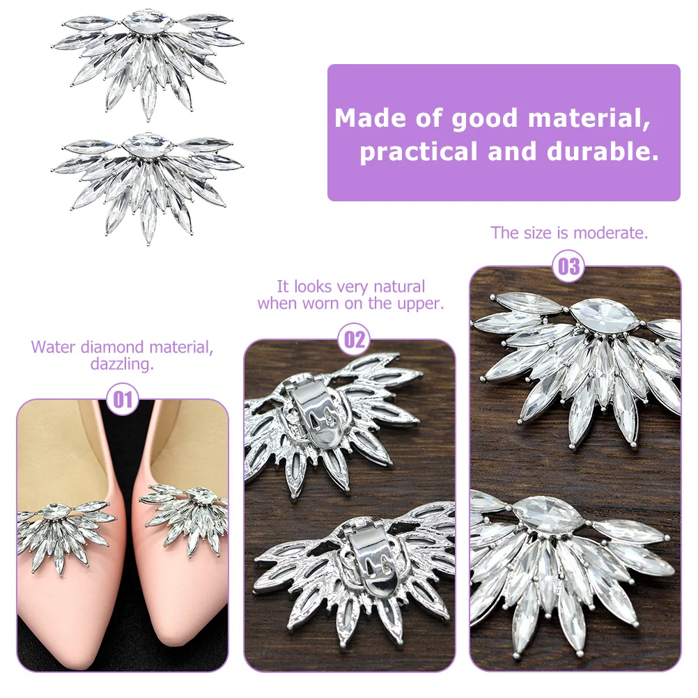 

2pcs Rhinestone Rhinestone Flowers Elegant Flowers For Women Shiny Buckles Crystal Shoe Decor Bridal Shoe Accessories