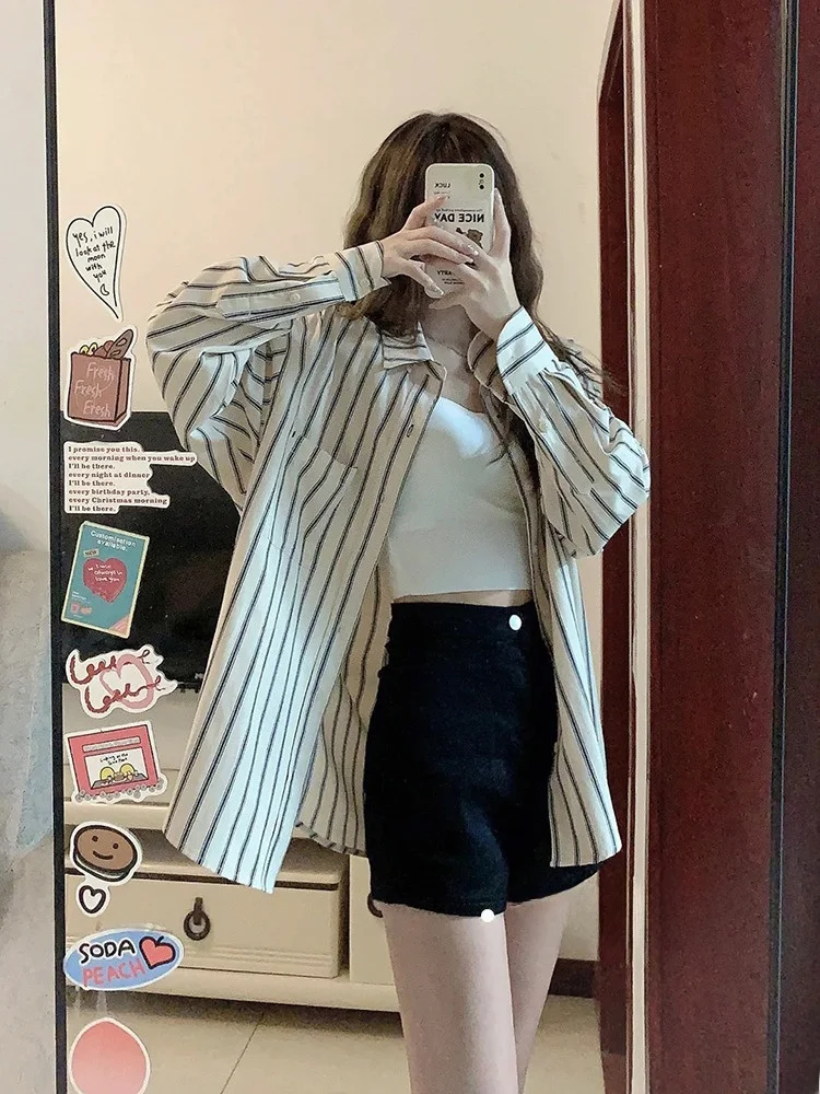 

Женская свободная длинная куртка-кардиган с защитой от солнца, зима 2026, новая модель, в полоску, для подростков, маленький размер