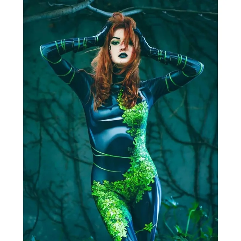 Halloween Adults Kids Poison Ivy Cosplay Costumes Female Woman Girls Pamela Lillian Isley Superhero Bodysuit Zentai Suit