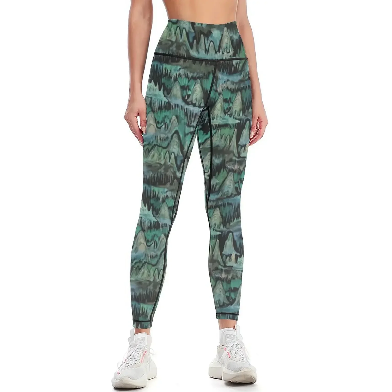 Cave Exploration in Underground Cavern in Shades of Blue and Green Leggings Sweatpants Women's tights Womens Leggings