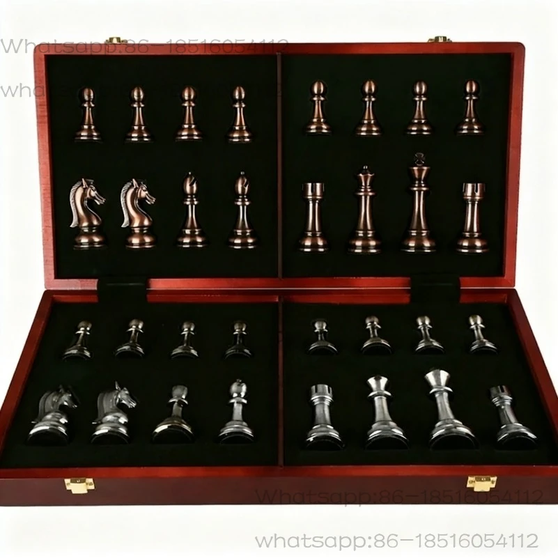 

45cm Luxury Metal Chess Pieces, Wooden Chessboard, Professional Family Classic Foldable Board Game