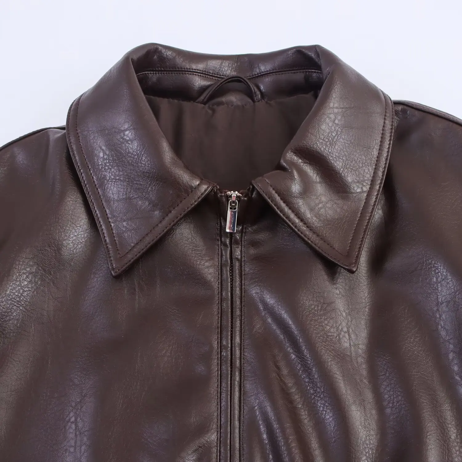 Women's Casual Fashion Simple Short Jacket Autumn Winter Female Coffee Collor Long-Sleeved Faux Leather Bomber Jackets