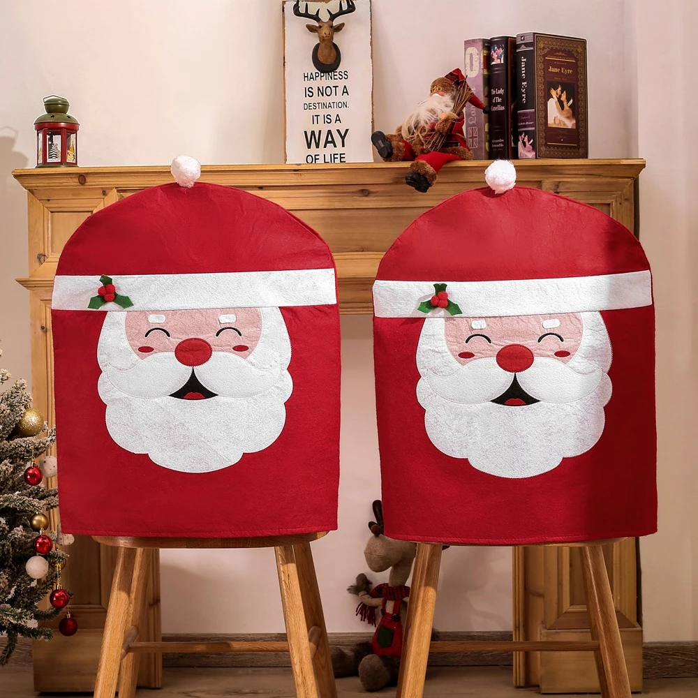 Christmas Chair Covers Santa Claus Hat Chair Back Covers Dining Chair Slipcovers for Kitchen Dining Room Xmas Party Decorations