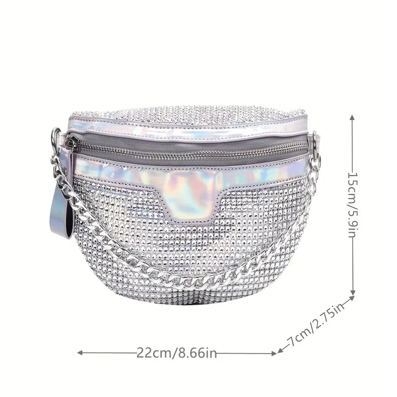 Women\'s Chest Pack Fashion Punk Bag Glitter Fanny Pack Travel Crossbody Chest Bag Phone Pouch Hip Belt Bag Rhinestone Waist Bag