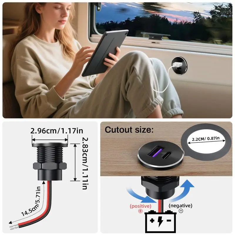 Mini cargador de coche de aleación de aluminio, cargador USB tipo C, carga rápida para RV, camión, Camper, barco, piezas de modificación de coche, 1 Uds.