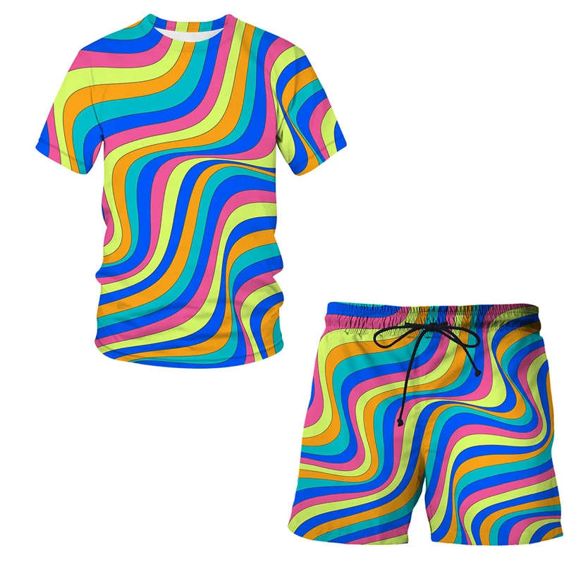 Verão 2021 novas crianças 3d vertigo padrão terno t camisa de manga curta + shorts casuais streetwear roupas masculinas