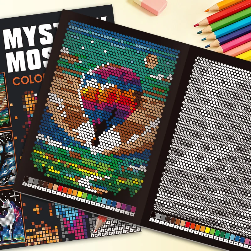 Mystery Mosaics Color By Number Coloring Book, 32 Pages Pixel Art Animal Landscape Hidden Picture, Relaxing Stress Relief Book image 2