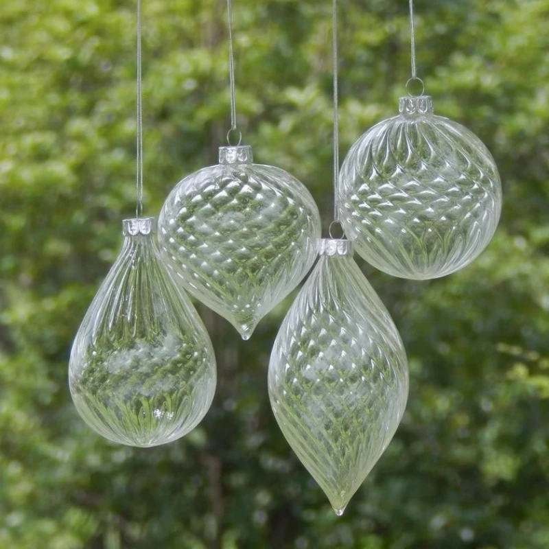 12pcs/pack Different Shape Transparent Glass Pendant Christmas Day Hanging Ornament Home Decorative Cone Drop Onion Hanger