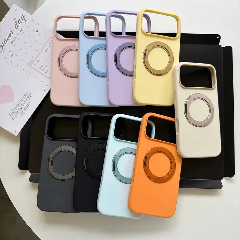 Skin-friendly feel colored phone case with standfor iPhone 18 17 16 15 14 Pro Max anti drop protective Cover