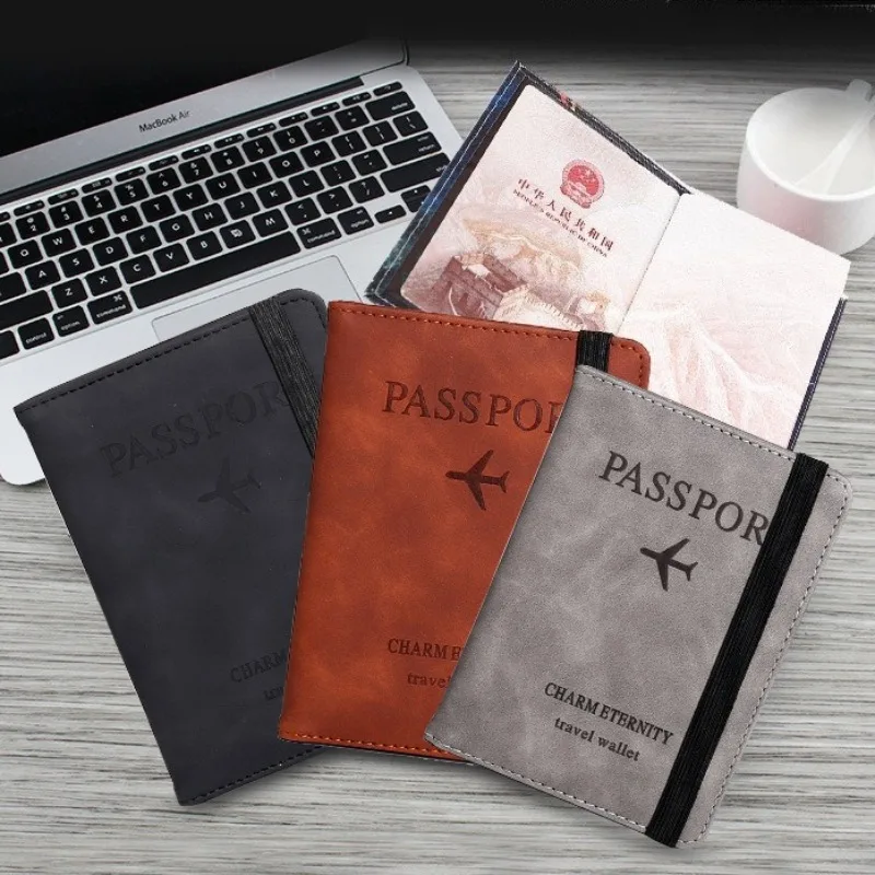 

1Pc PU Leather Passport Holder with Tie Strap RFID Blocking Travel Wallet Passport Cover Case Protector with ID Credit Card Slot