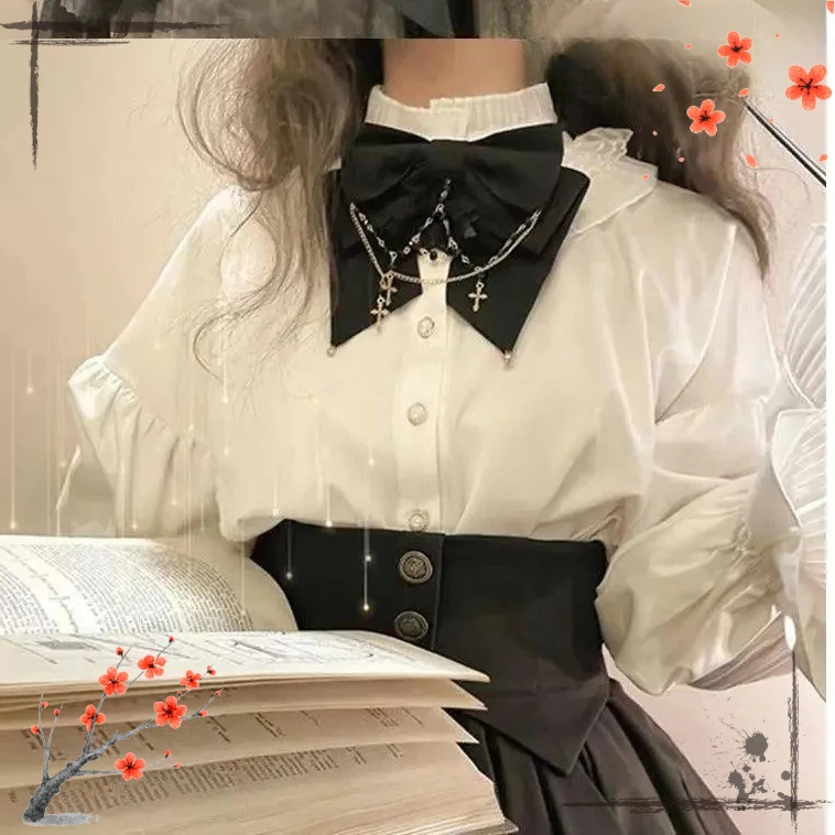

Gothic Lolita Style Lantern Long Sleeve Shirt Waist-Cinching SK Skirt Fashion Casual Suit Spring Autumn Women's Elegant Sets