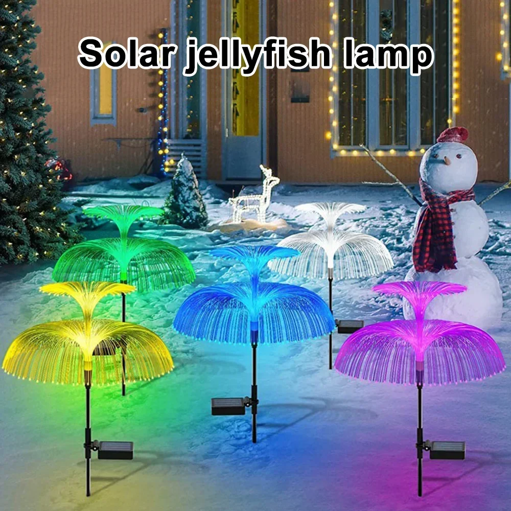 Luce solare 7 colori sfumati doppia medusa luce solare da giardino lampada a fibra ottica a LED lampada da terra con decorazione impermeabile per esterni