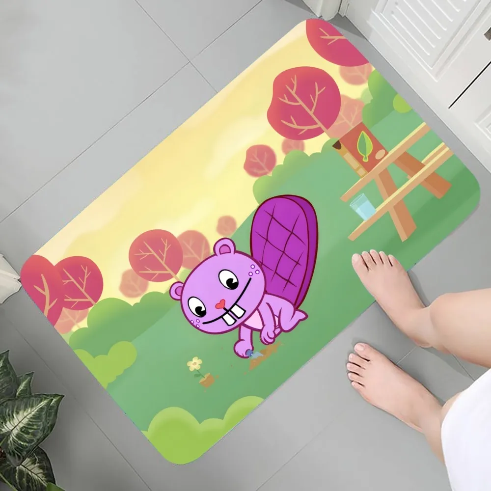 i-Happy Tree Friends Floor Mat Graphic Printed Flannel Doormats for Bathroom Kitchen Entrance Carpet Home Decor