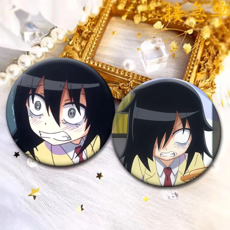 Izumi Konata Comic Button Pins 32/58mm Cute Cartoon Girls Round Badge Kuroki Tomoko Anime Brooches for Backpack Accessorie Gifts