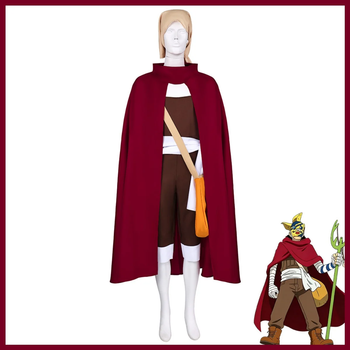 Anime East Blue Usopp Sogeking Cosplay Costume Red Cloak Jumpsuits Uniform Satchel Wig Adult Man Halloween Carnival Suit
