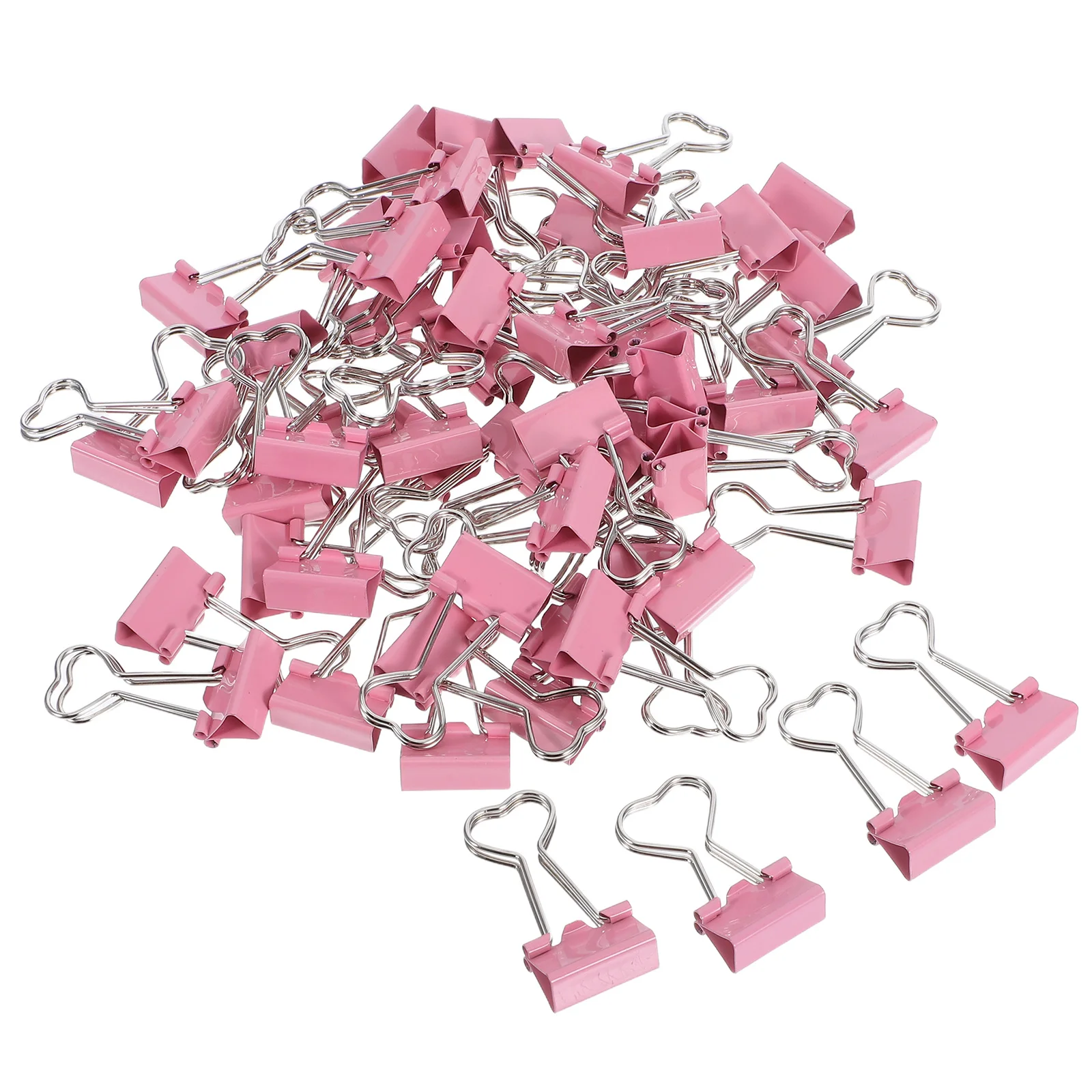 

60pcs Heart-Shaped Binder Cute Mini Paper Clamps For Office Metal File Binder Clips Pink Color Foldback Clips