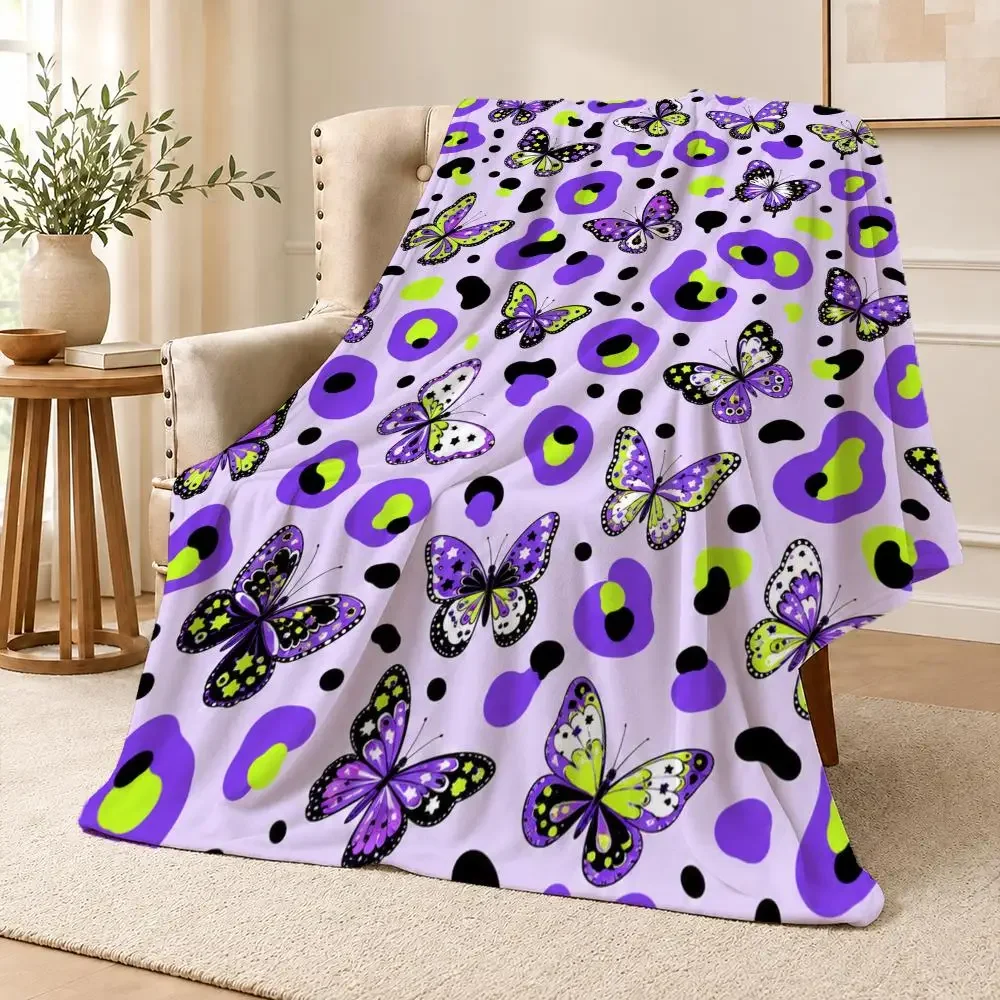Leopard Butterfly Animal Print Pattern Aesthetic Throw Soft Flannel Throw Blanket for Couch Bed Sofa Warm Cozy All Season