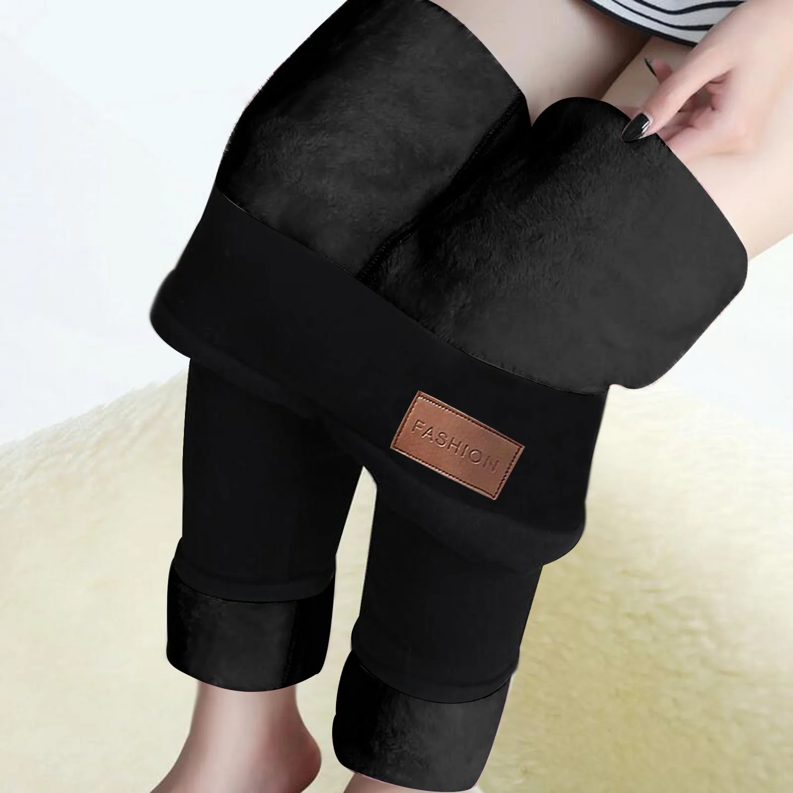 Dames Fleece Dikke Leggings Effen Kleur Slanke Broek Elastische Hoge Taille Broek Sport Pantalonen