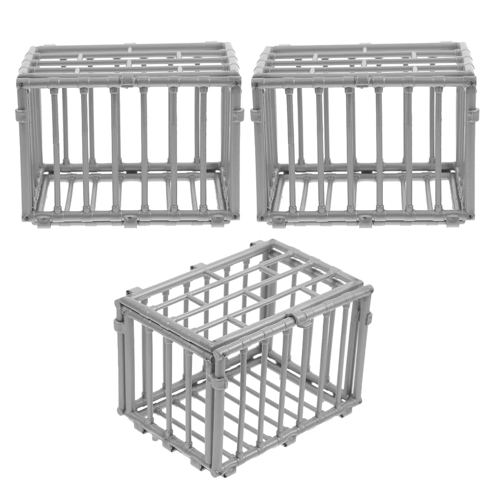 3 PCS Beast Fence Model Animal Toy Miniature Cage Kit Toys Small Animals Ornament Plastic