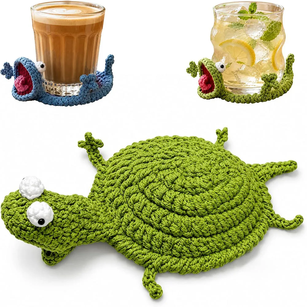 Pressable Crochet Lizard Coasters Creative Red Tongue Drink Insulation Pad Funny Handmade Knitted Animal Coaster Home Decor