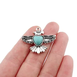 4 x Mini Tibetan Silver Thunderbird Imitation Turquoises Stone Boho Charms Pendants For DIY Necklace Earring Making Accessories