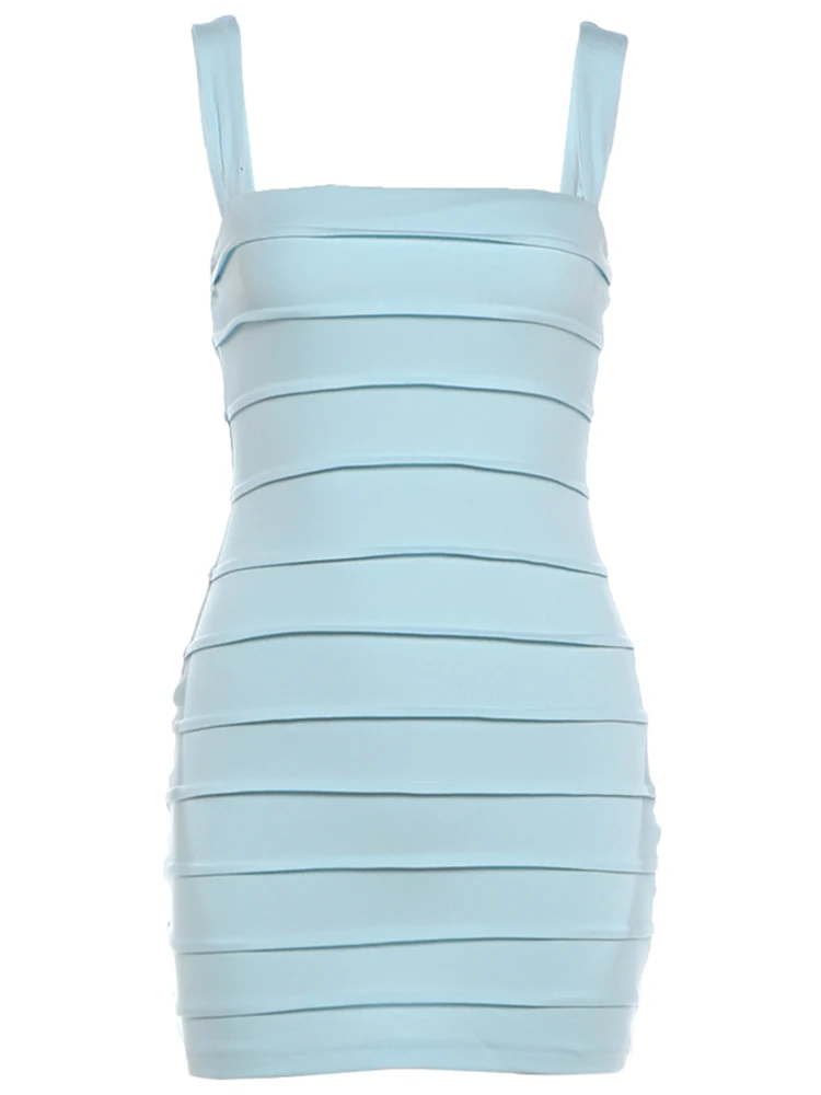 Weird Puss Kleid mit quadratischem Kragen für Damen, mit Ziernähten, ärmellos, einfarbig, sexy, elegant, süßer Stil, schmal geschnitten, für Sommerpartys, Mini-Bodycon – Detail 3