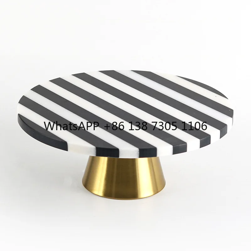 

Light luxury black and white striped round tray ornament marble dim sum cake display plate hotel cafe decoration
