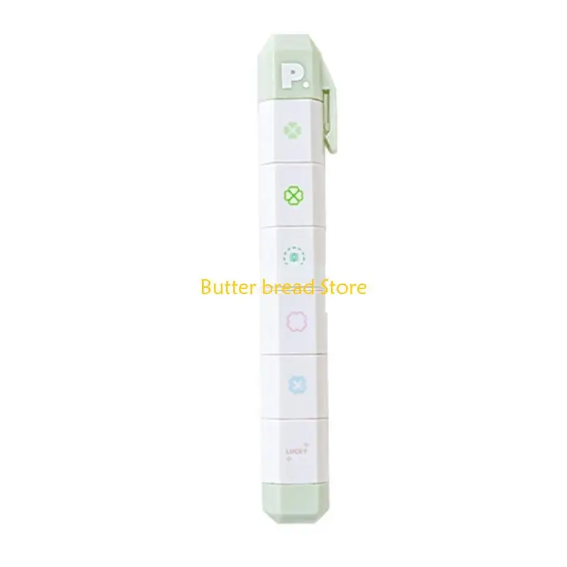 W89C 6 Pattern in 1 Stamp Pen With Interchangeable Head For Notebook Planner Diaries
