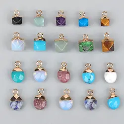 5PCS Natural Faceted Tiny Stone Pendants Charms Geometric Gems Pendant Fit Making Jewelry Necklaces Earrings DIY Accessory