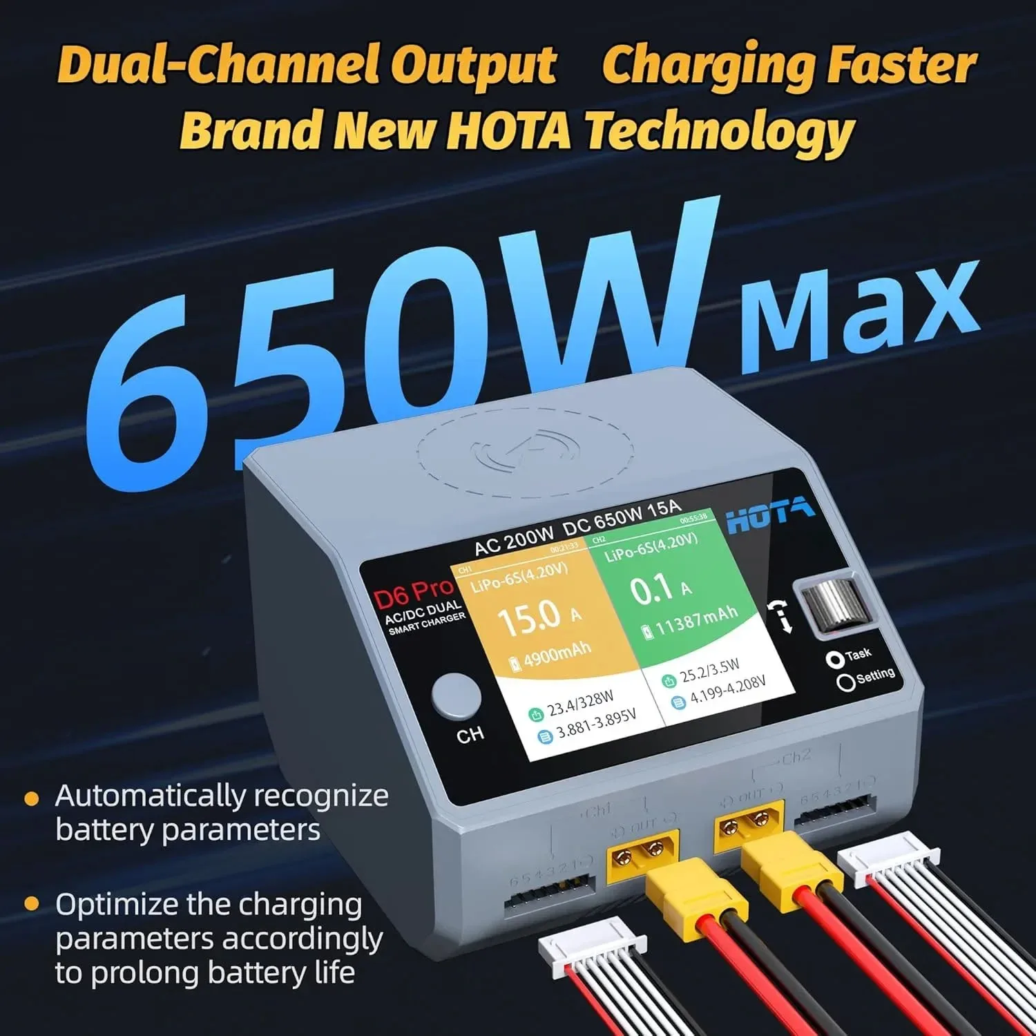 D6 برو يبو شاحن بطارية ثنائي القناة الشواحن الذكية AC200W DC650W شاحن ميزان ل RC يبو NiMH بطارية الطائرة بدون طيار قطع الغيار