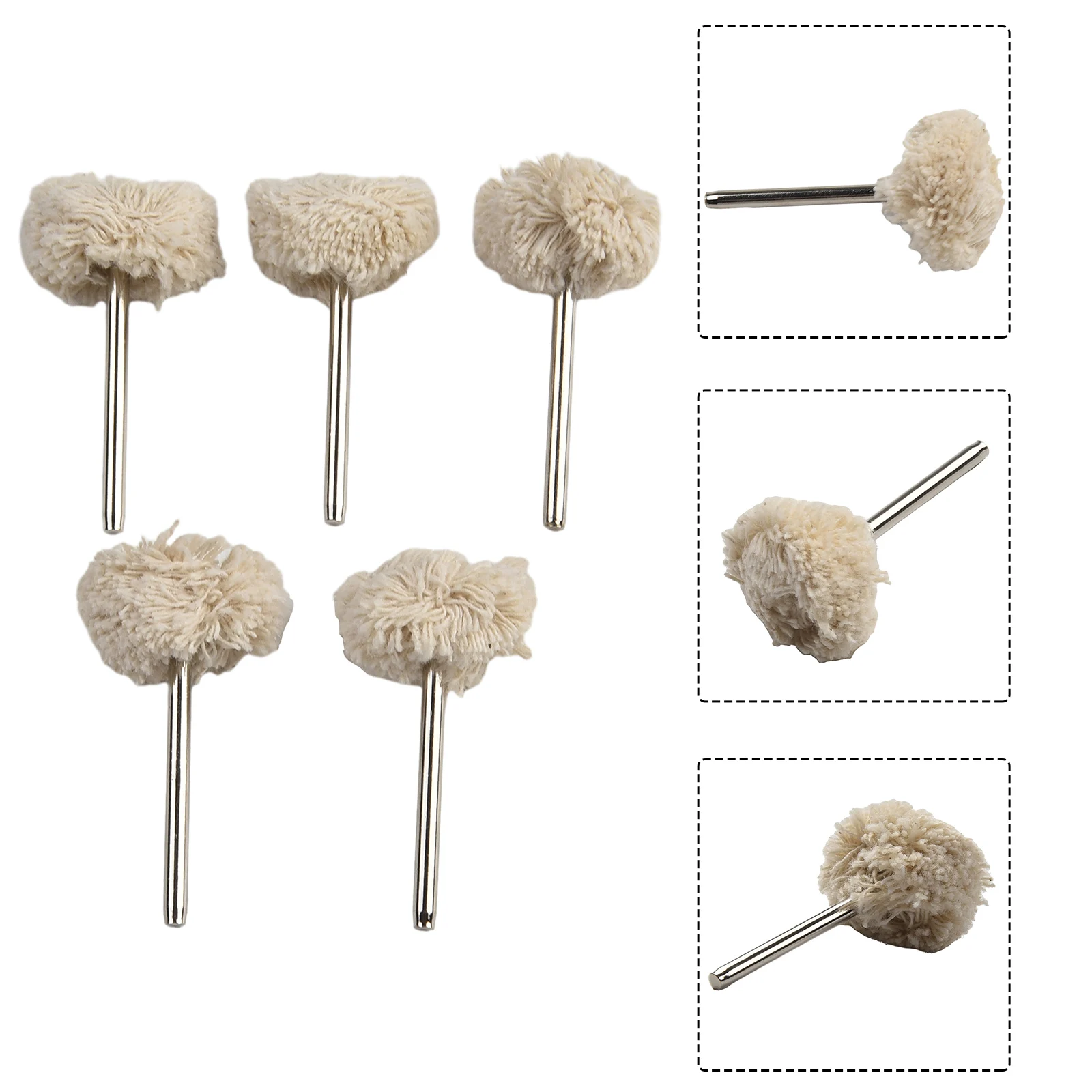 High Quality Practical Wool Polishing Wheel Buffing Tools 25mm Head Diameter 3mm Shank 5pcs Grinders Accessories White& Silver