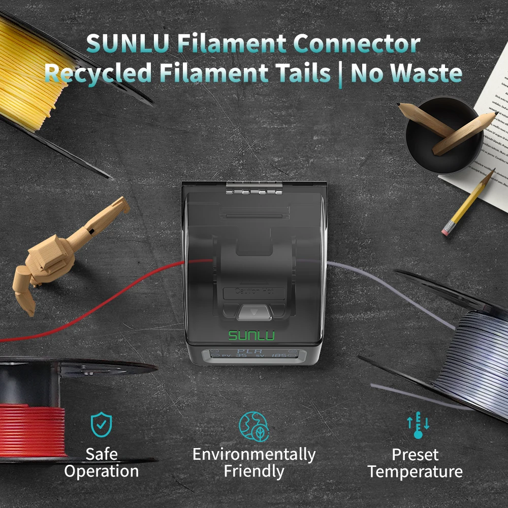 SUNLU Filament Connector FC01 PLA/ PLA+ /PETG/ PCL/ ABS/ PA / PC Recycled Filament Tails Multiple Consumables One Click welding