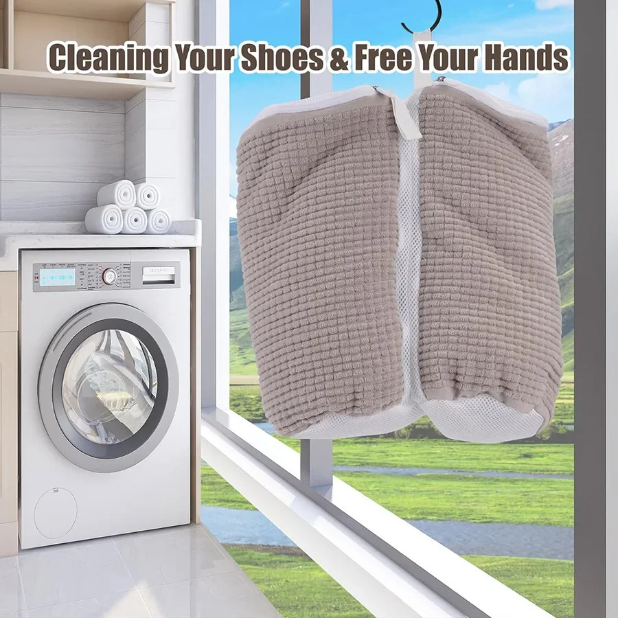 المحمولة رقيق الألياف حذاء رياضة أكياس الغسيل جديد الجانب سستة حقيبة الأحذية للغسالة الشنيل المخملية اصطف حقيبة غسيل الأحذية