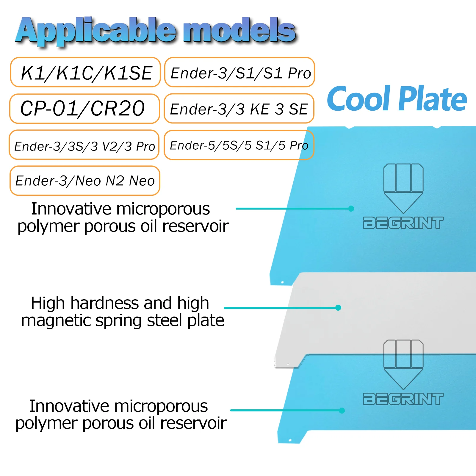 لوحة بناء لـ Creality K1 K1C PEI محكم على الوجهين أندر 3 KE /Ender 5 Pro /CR 10 SE /K1 SE لوحة تبريد للطابعة ثلاثية الأبعاد