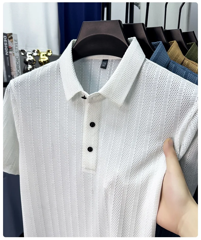 2026 Summer Men's Polo Shirt - Breathable Ice Silk Top - Fashion Stripes - Versatile Men's T-Shirt