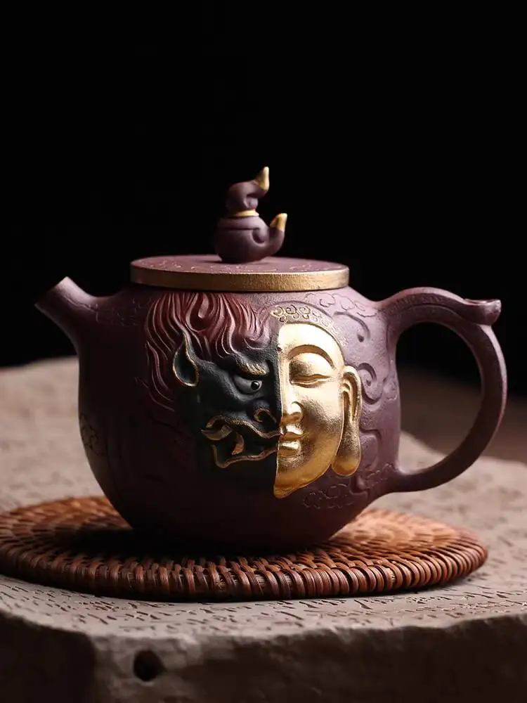 Yixing Original Purple Clay Handcrafted By Famous Artists, Featuring Design Buddha And Demon In A Moment Of Contemplation,