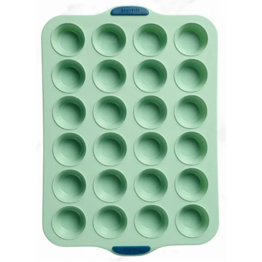 24-Cup Silicone Mini Muffin Pan 1.75 in Diameter Cups with Integrated Metal Frame