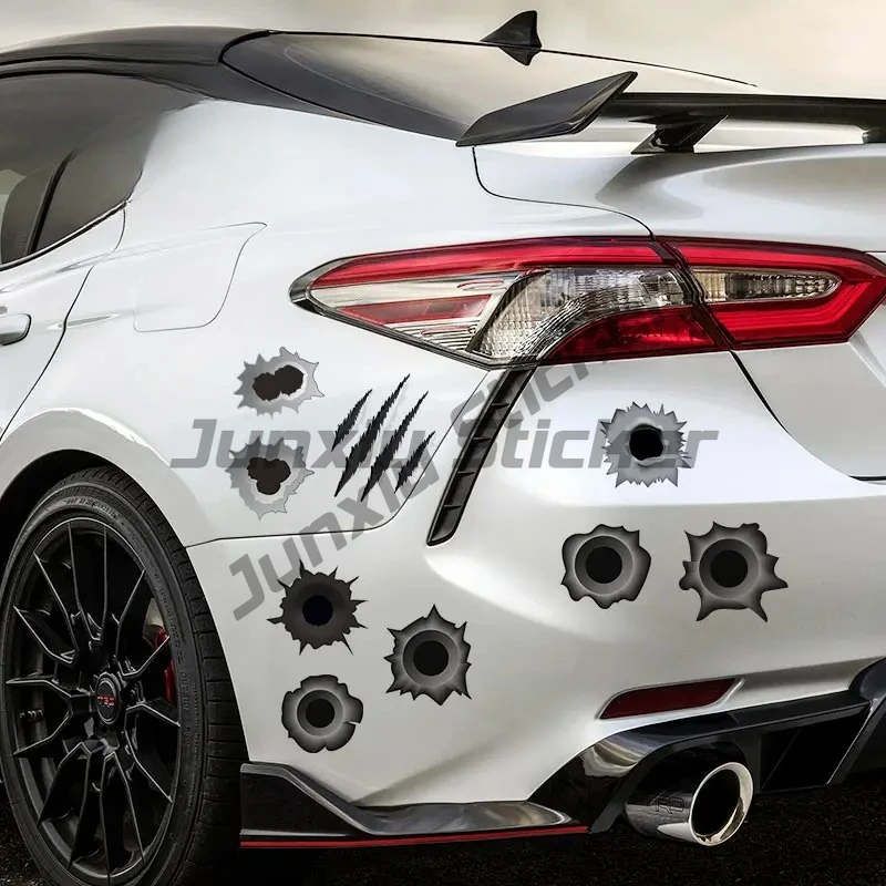 

Car Sticker Bullet Hole Side Decal Car-covers Motorcycle Scratch Realistic Bullet Hole Waterproof Sticker