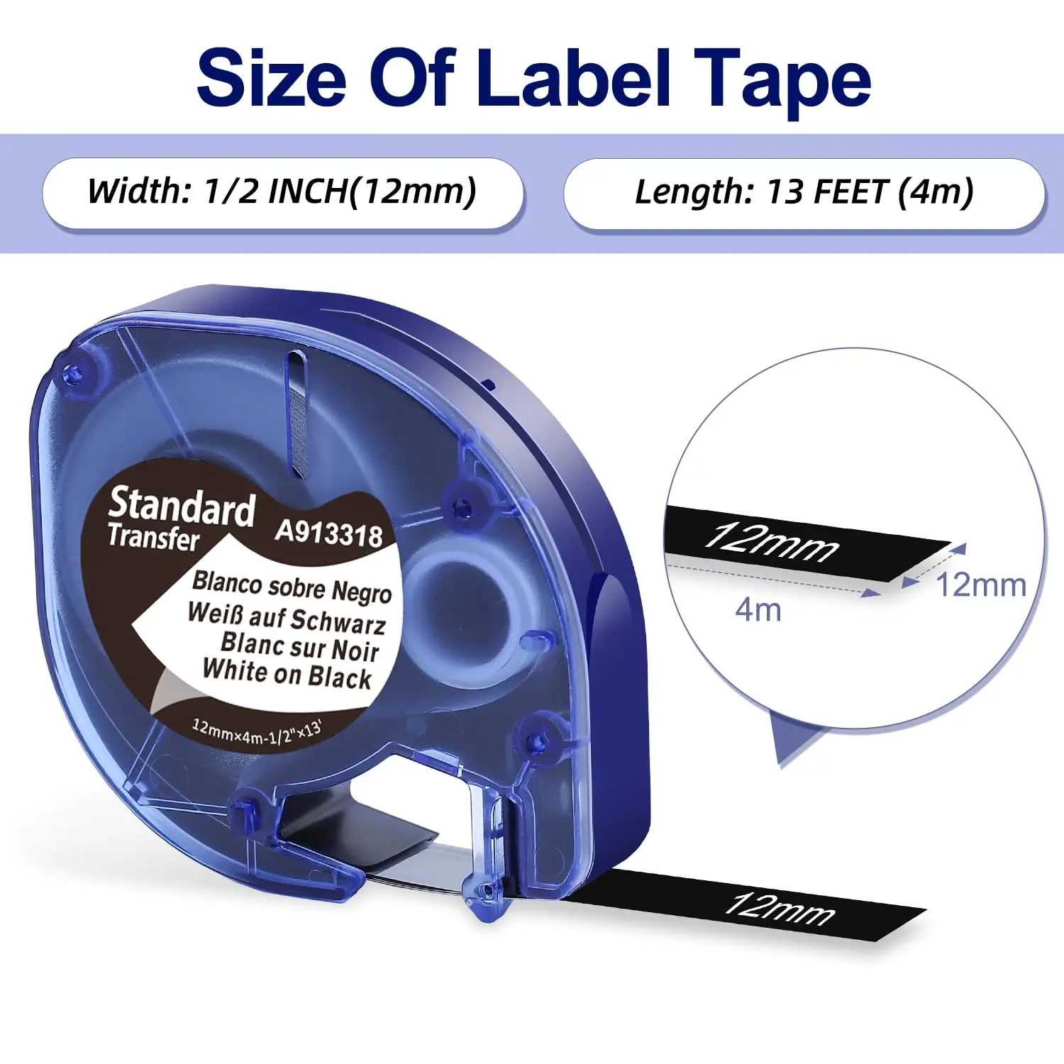Black Tape Compatible for DYMO LetraTag Label Maker Refills White on Black Plastic Labeling Tape 12mmx4m for LT100T LT100H LT200 view 3