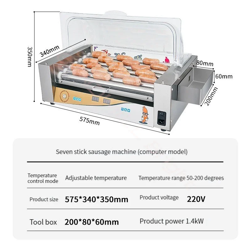 Máquina de salsicha aço inoxidável 7 varas display digital controle temperatura automático hotdog presunto comercial fabricante cachorro quente