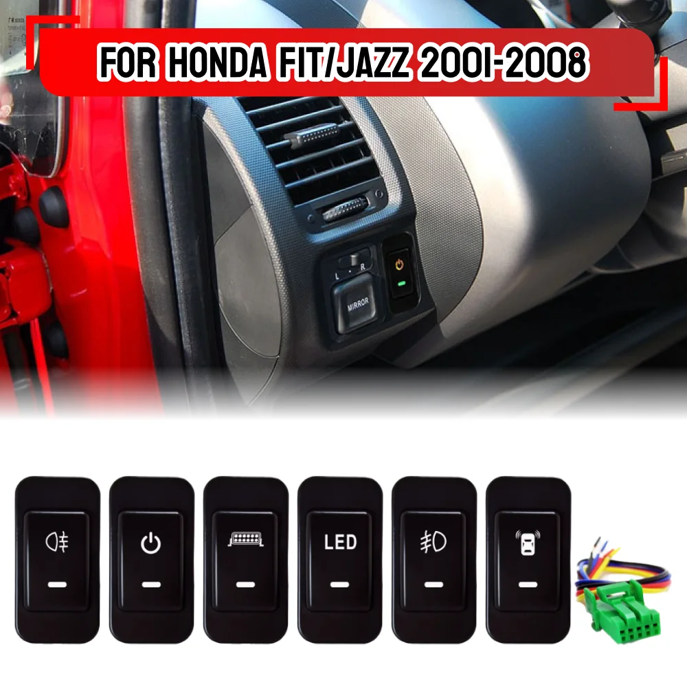 

1pcs Car Green Amber LED Light Power Switch Button For For Honda Jazz 2001-2008 Switch Button Dashboard Light Control Accessory