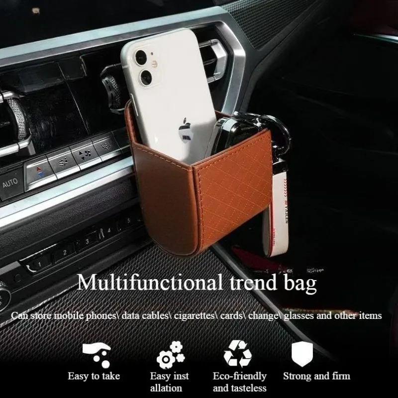 1 pc Car Storage Bag Air Vent Dashboard Tidy Hanging Leather Organizer Box Glasses Phone Holder Storage Organizer Car Accessorie