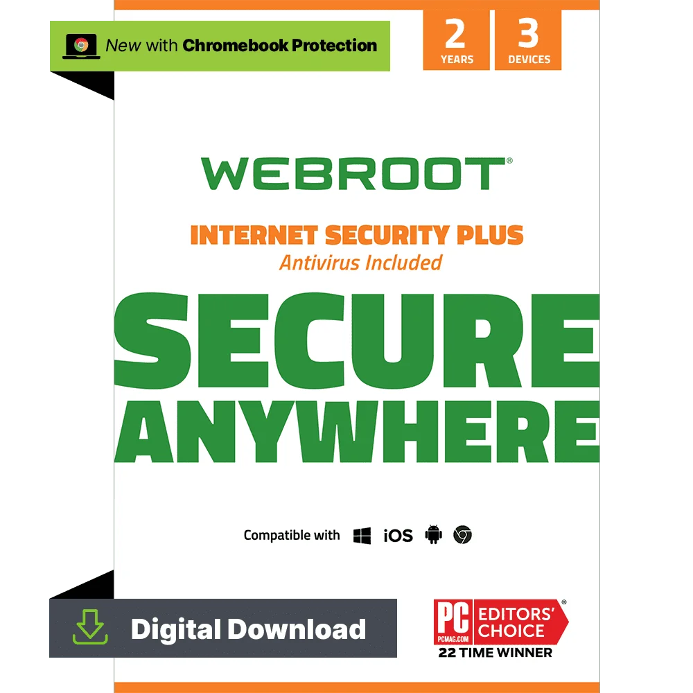 Webroot Internet Security Plus con protección Antivirus para 3 dispositivos, suscripción de 2 años