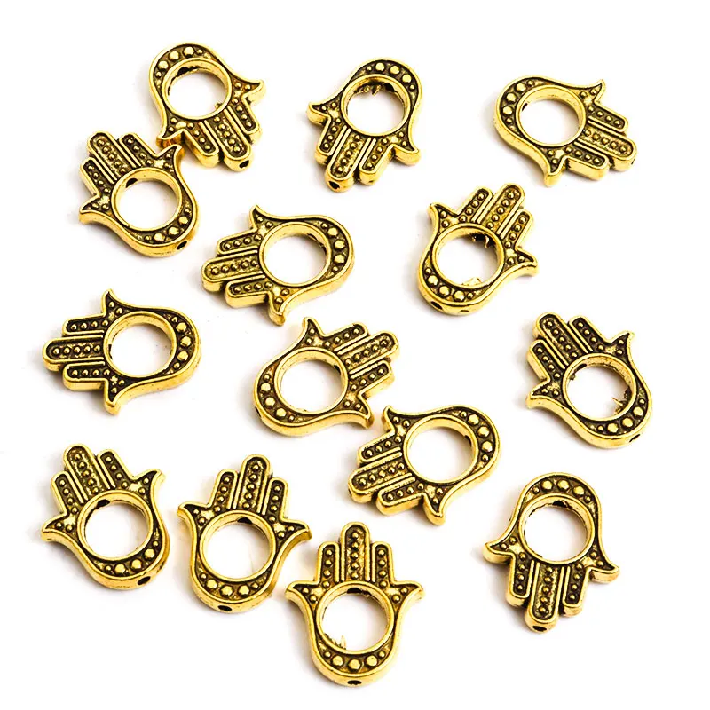 10pcs Hamsa Hand Openwork Metal Spacer Beads Charms Antique Silver/Gold Color Lucky Loose Bead For Jewelry Making DIY Bracelets