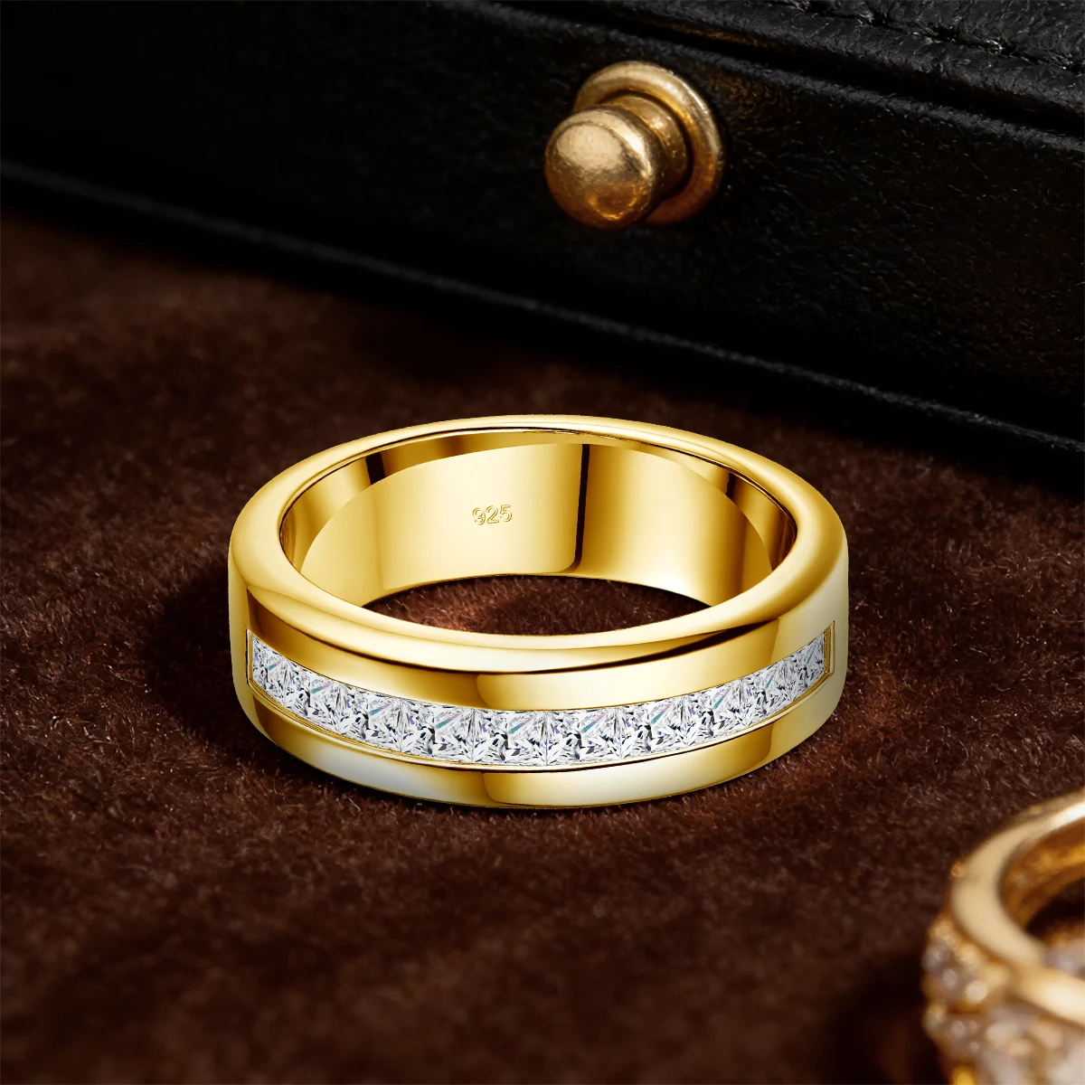 Einfacher 925er Silber-Zertifizierter Moissanit-Hochzeitsring für Männer, Romantische Verlobungsringe für Paare, Damenschmuck – Detail 3