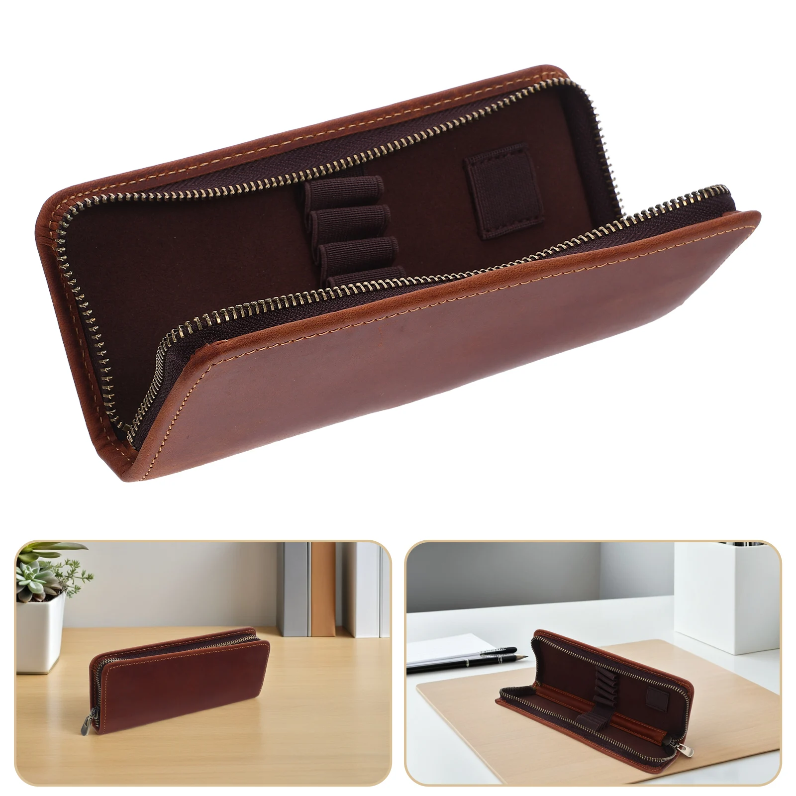 

Pencil Pouch Retro Bag Vintage Case Portable Organizer Brown Stationery