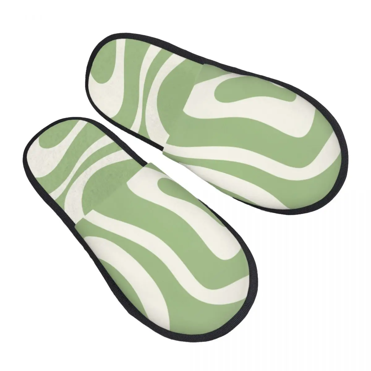 

Sage Liquid Swirl Abstract Pattern House Slippers Women Soft Memory Foam Slip On Hotel Slipper Shoes
