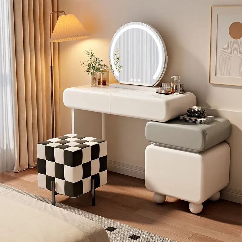 Meja Rias Mewah dengan Cermin, Kursi, Lampu, Desain Lucu untuk Kamar Tidur, Meja Rias Modern Putih, Furnitur Coiffeuse untuk Rumah